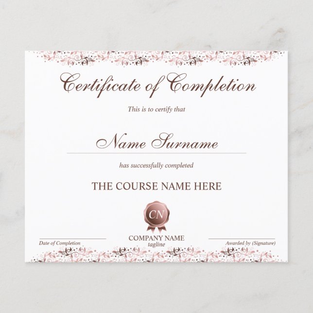 Certificat de fin de cours (Devant)