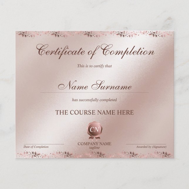 Certificat de fin de cours (Devant)