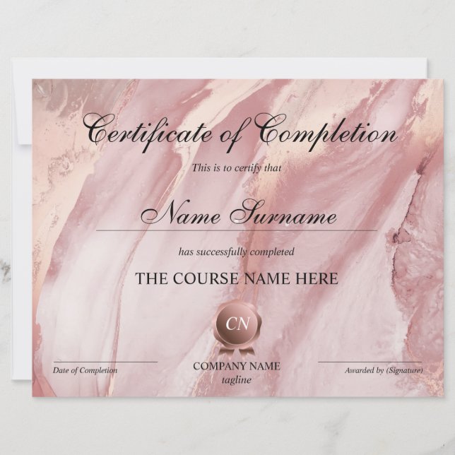 Certificat de fin de cours (Devant)