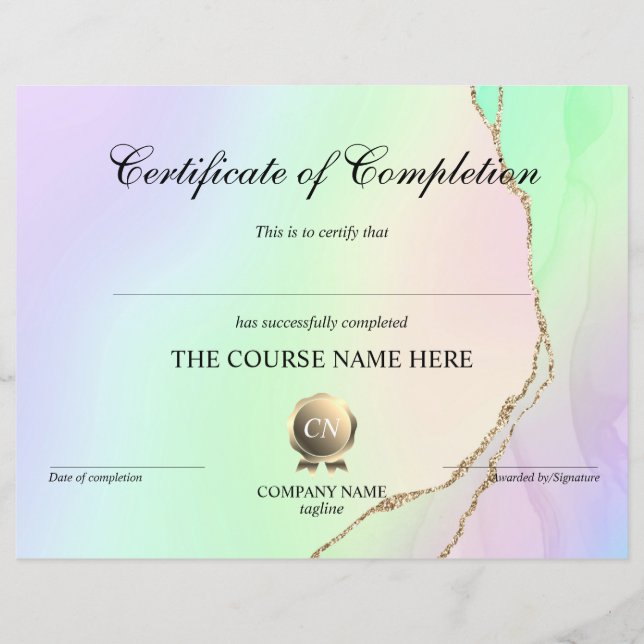 Certificat de fin de cours (Devant)