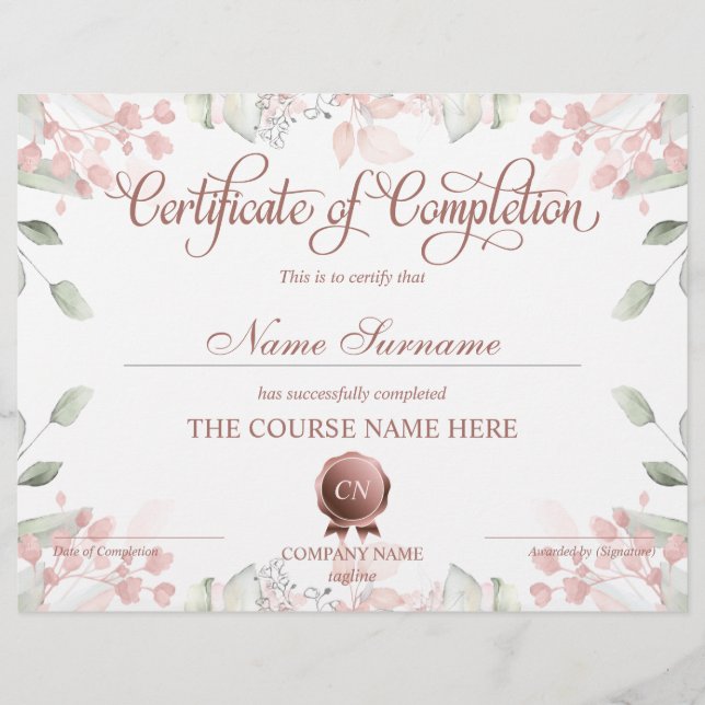 Certificat de fin de cours (Devant)