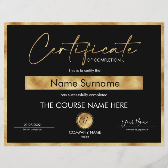 Certificat de fin de cours (Devant)