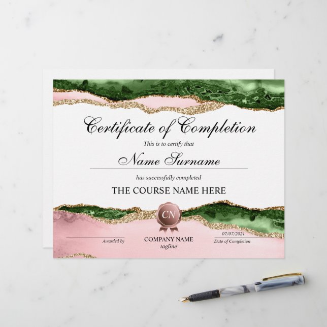 Certificat de fin de cours (Devant/Arrière en situation)