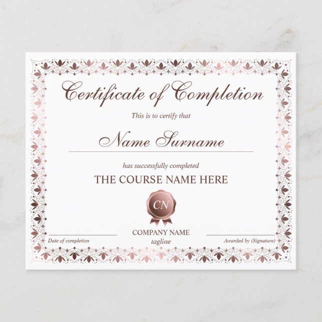 Certificat de fin de cours (Devant)