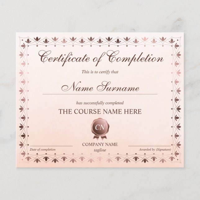 Certificat de fin de cours (Devant)