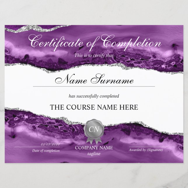 Certificat de fin de cours (Devant)