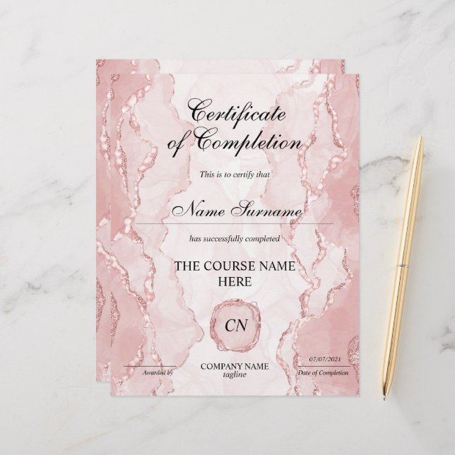 Certificat de fin de cours (Devant/Arrière en situation)