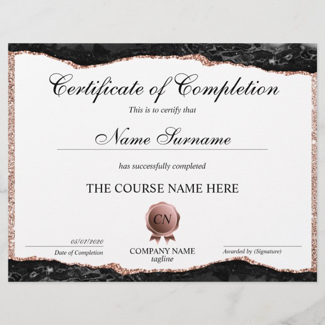 Certificat de fin de cours (Devant)