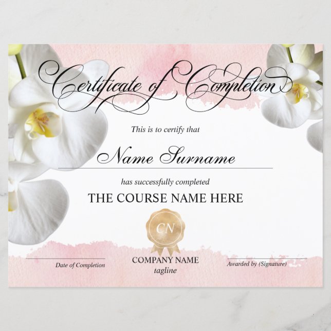 Certificat de fin de cours (Devant)