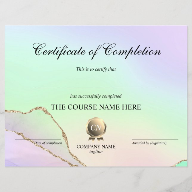 Certificat de fin de cours (Devant)
