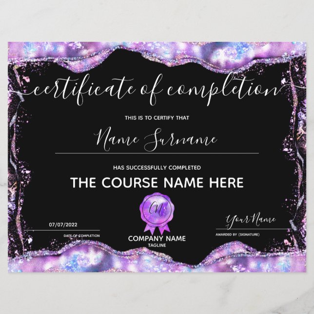 Certificat de fin de cours (Devant)