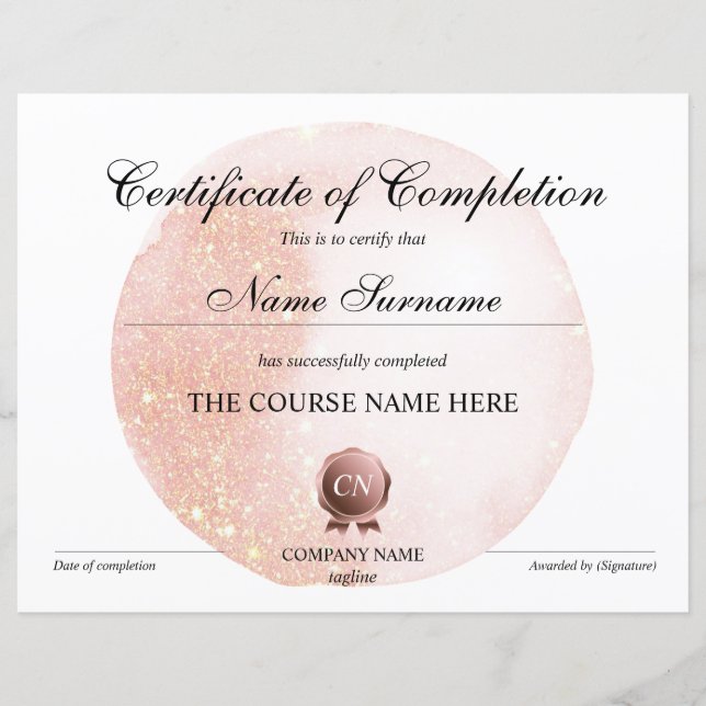 Certificat de fin de cours (Devant)