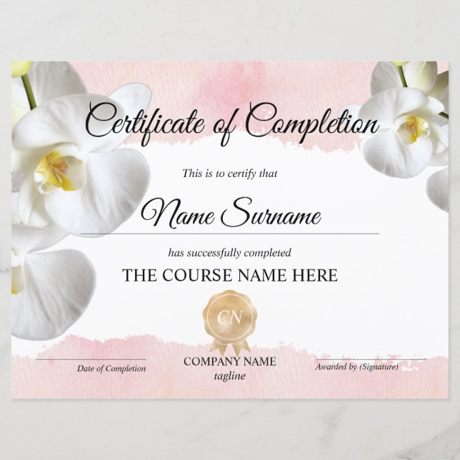 Certificat de fin de cours (Devant)