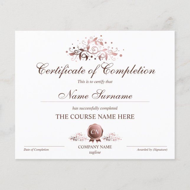 Certificat de fin de cours (Devant)