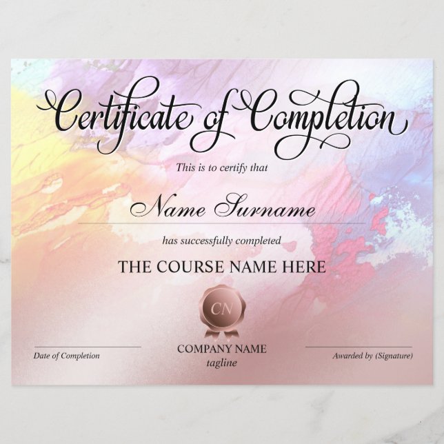 Certificat de fin de cours (Devant)