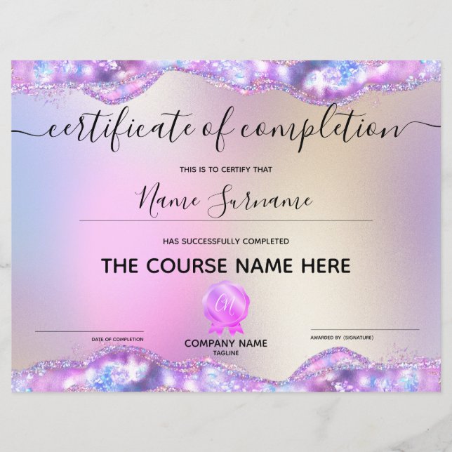 Certificat de fin de cours (Devant)