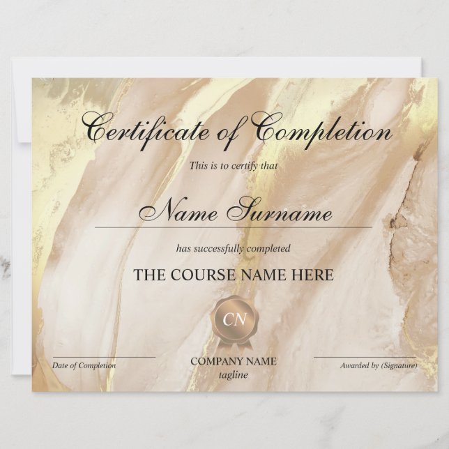 Certificat de fin de cours (Devant)