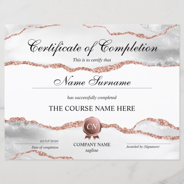 Certificat de fin de cours (Devant)