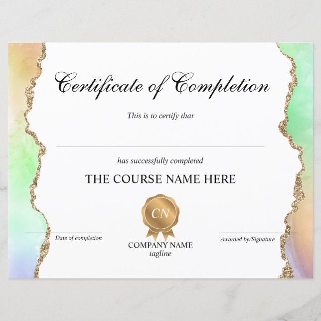Certificat de fin de cours (Devant)