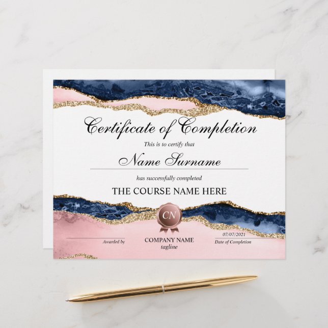 Certificat de fin de cours (Devant/Arrière en situation)