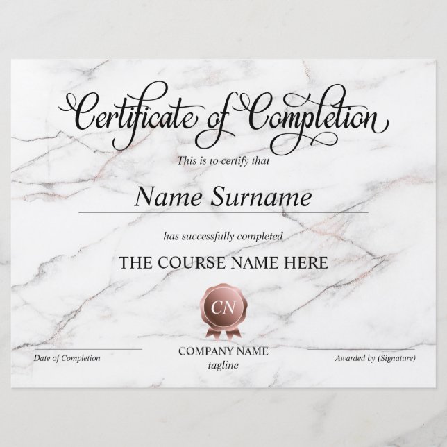 Certificat de fin de cours (Devant)