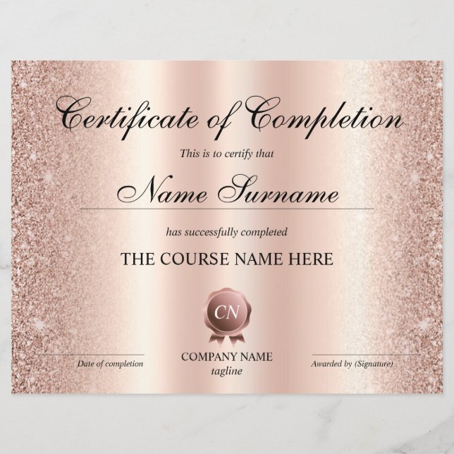 Certificat de fin de cours (Devant)