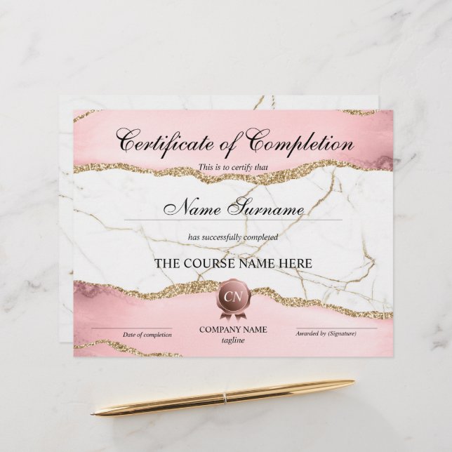 Certificat de fin de cours (Devant/Arrière en situation)