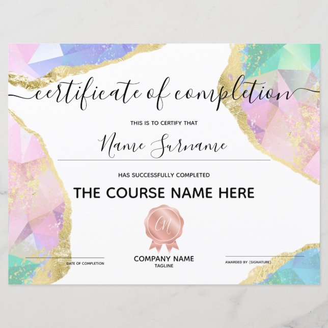 Certificat de fin de cours (Devant)