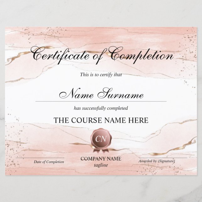 Certificat de fin de cours (Devant)