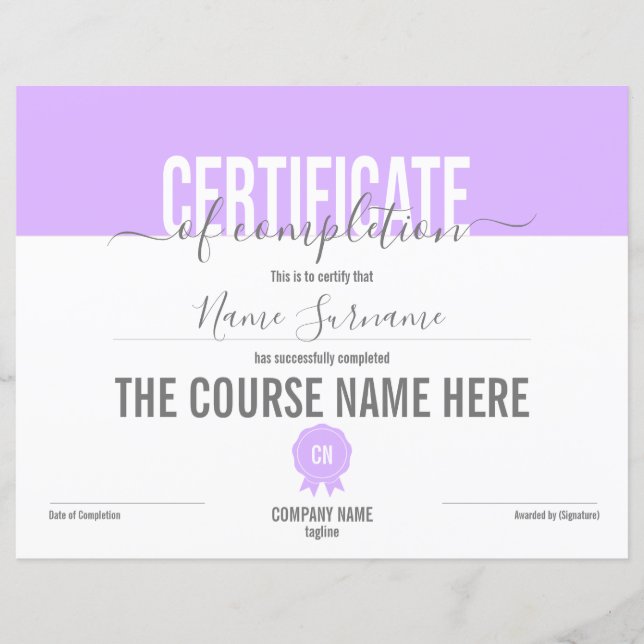 Certificat de fin de cours (Devant)