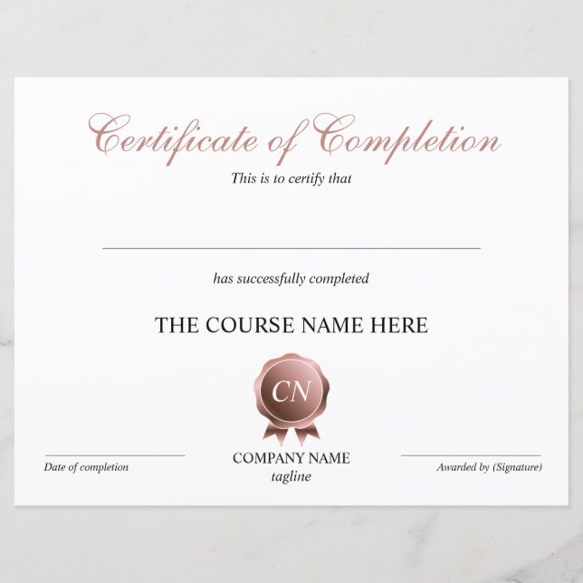 Certificat de fin de cours (Devant)