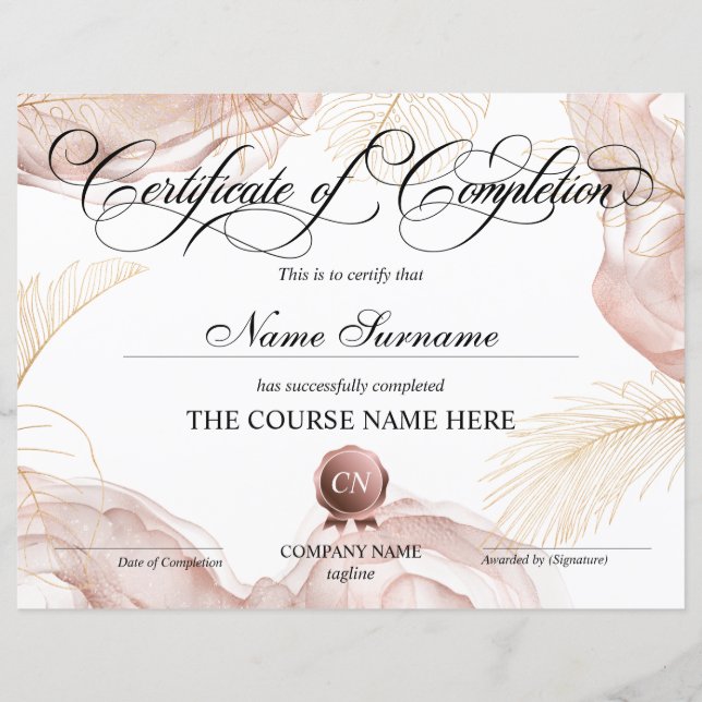 Certificat de fin de cours (Devant)