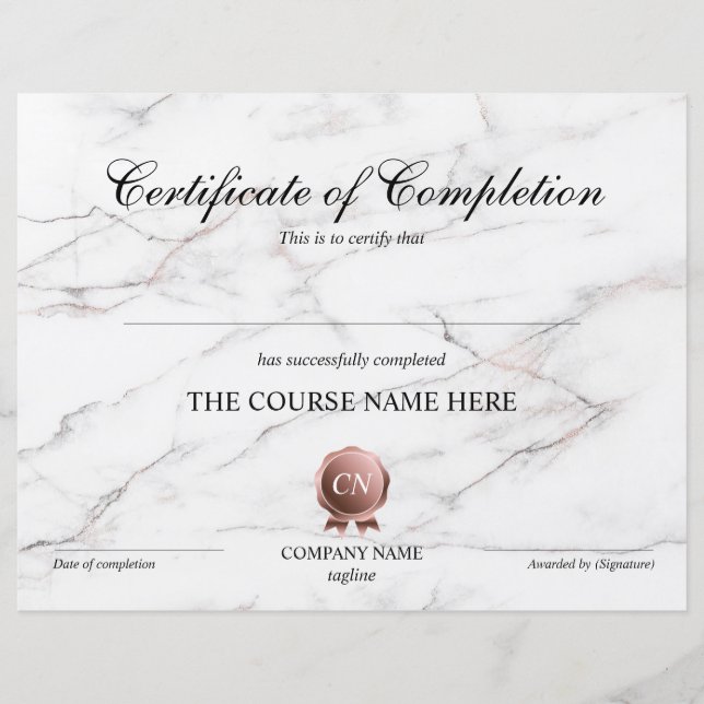 Certificat de fin de cours (Devant)