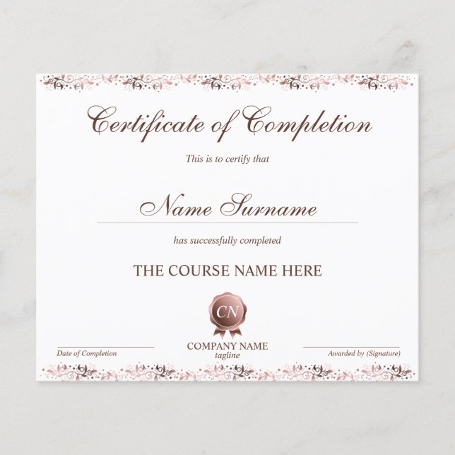 Certificat de fin de cours (Devant)