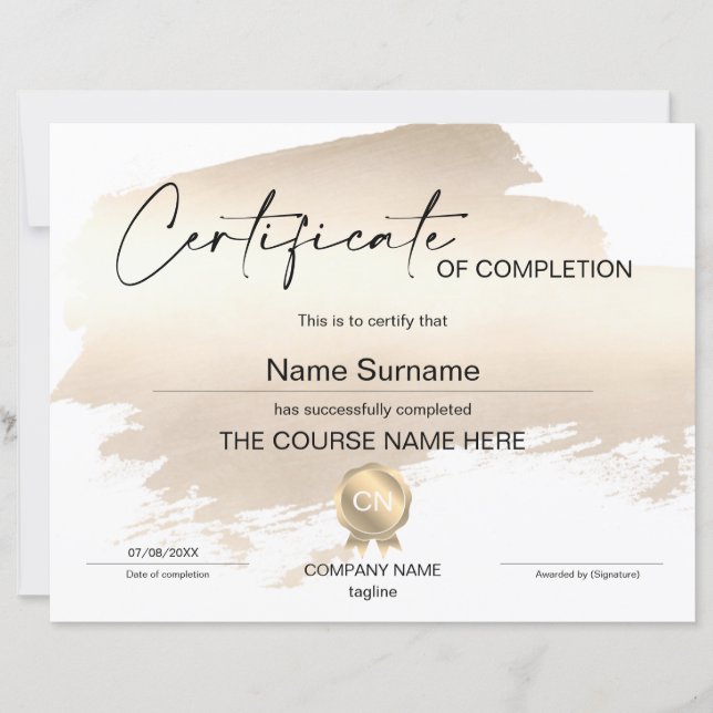 Certificat de fin de cours (Devant)