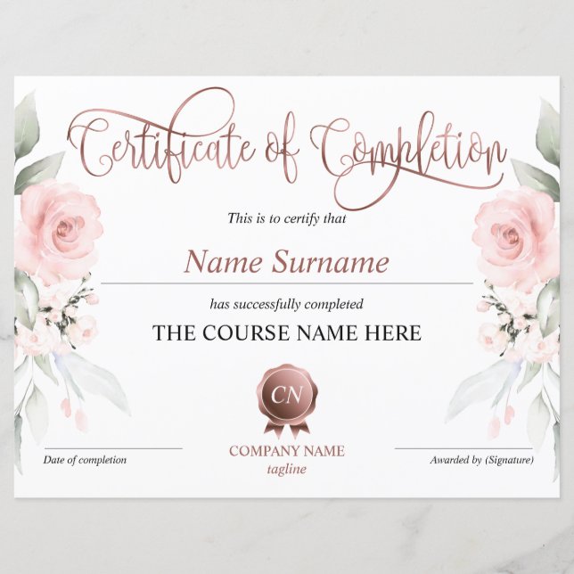 Certificat de fin de cours (Devant)