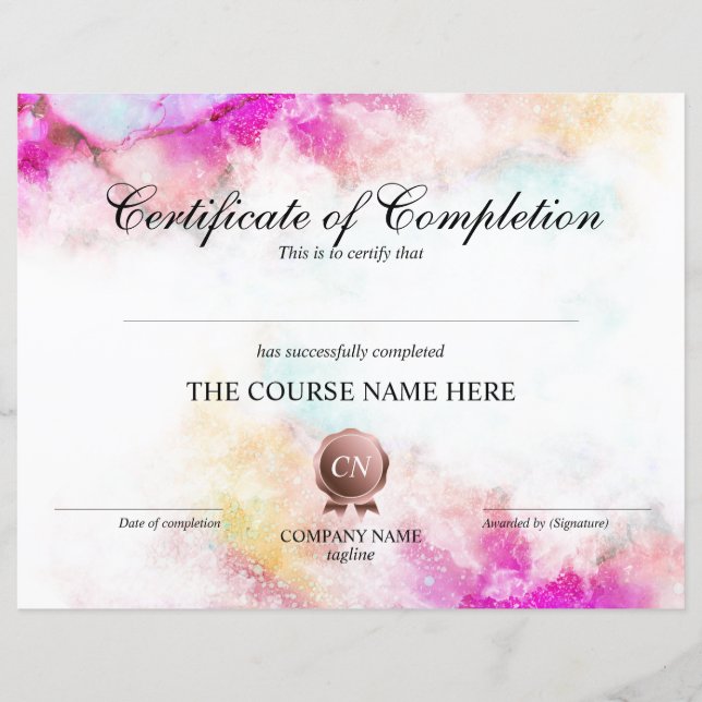 Certificat de fin de cours (Devant)