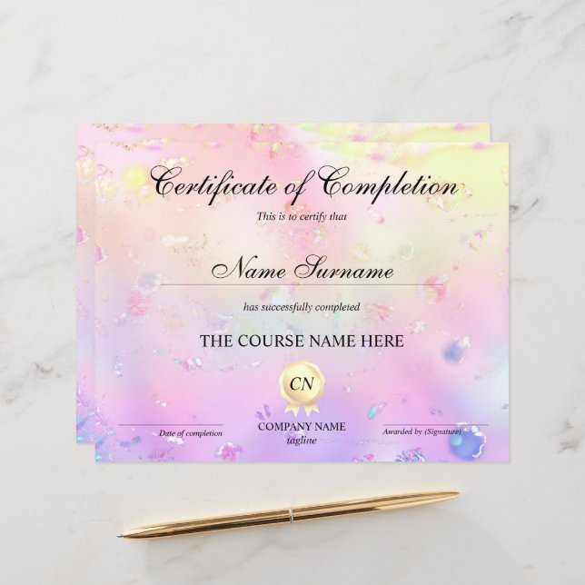 Certificat de fin de cours (Devant/Arrière en situation)