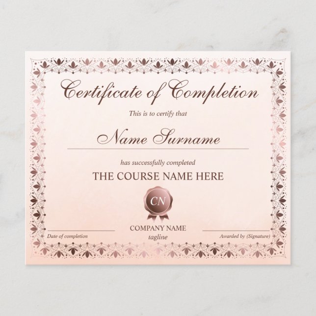 Certificat de fin de cours (Devant)