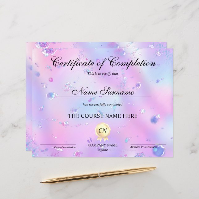 Certificat de fin de cours (Devant/Arrière en situation)