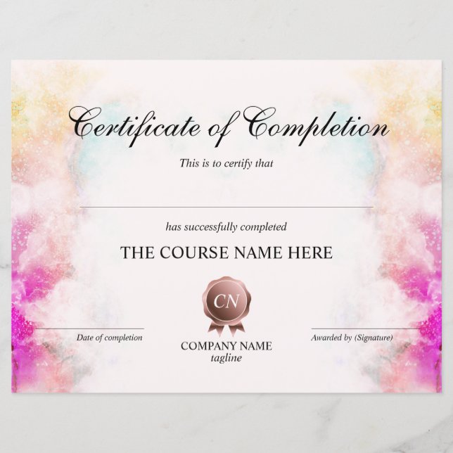 Certificat de fin de cours (Devant)