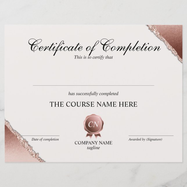 Certificat de fin de cours (Devant)