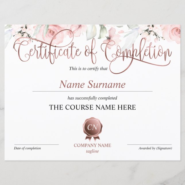 Certificat de fin de cours (Devant)