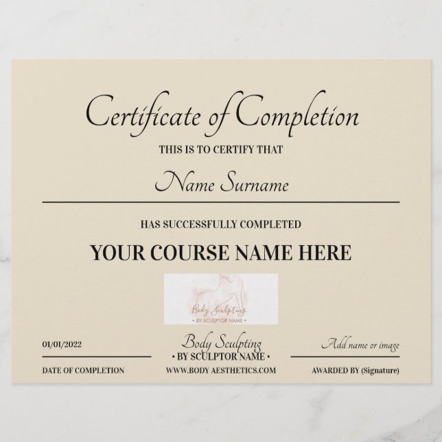 Certificat de fin de cours beige en ligne (Devant)