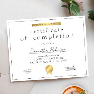 Certificat de fin de cours de luxe en or faux Chic
