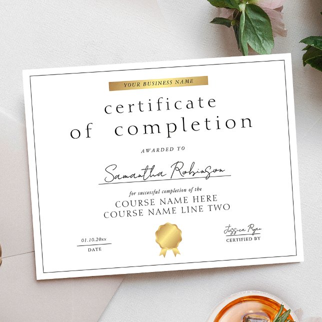 Certificat de fin de cours de luxe en or faux Chic (Créateur téléchargé)
