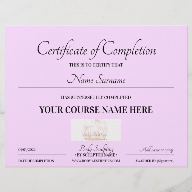 Certificat de fin de cours en ligne Lilac (Devant)