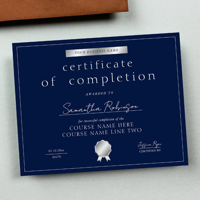 Certificat de fin de cours Navy & Silver (Créateur téléchargé)