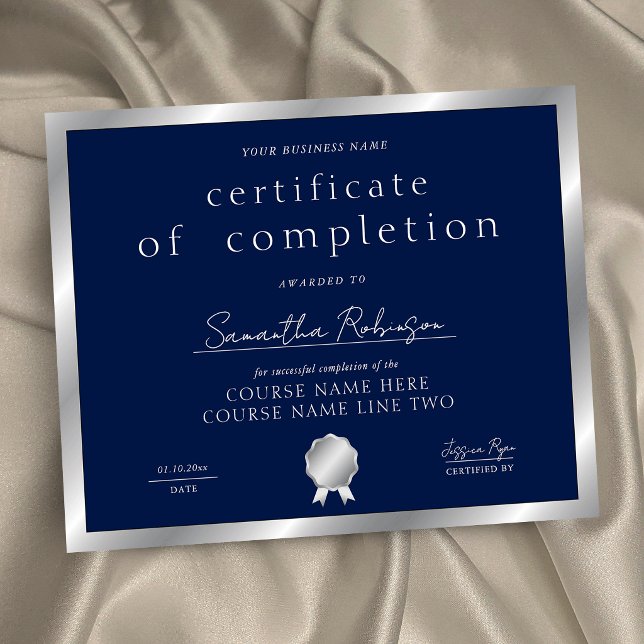 Certificat de fin de formation Navy & Silver (Créateur téléchargé)