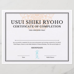 Certificat de fin de mandat de Reiki (SHINPIDEN)